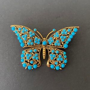 Vintage Kenneth Jay Lane KJL Turquoise Butterfly Pin Brooch Gold